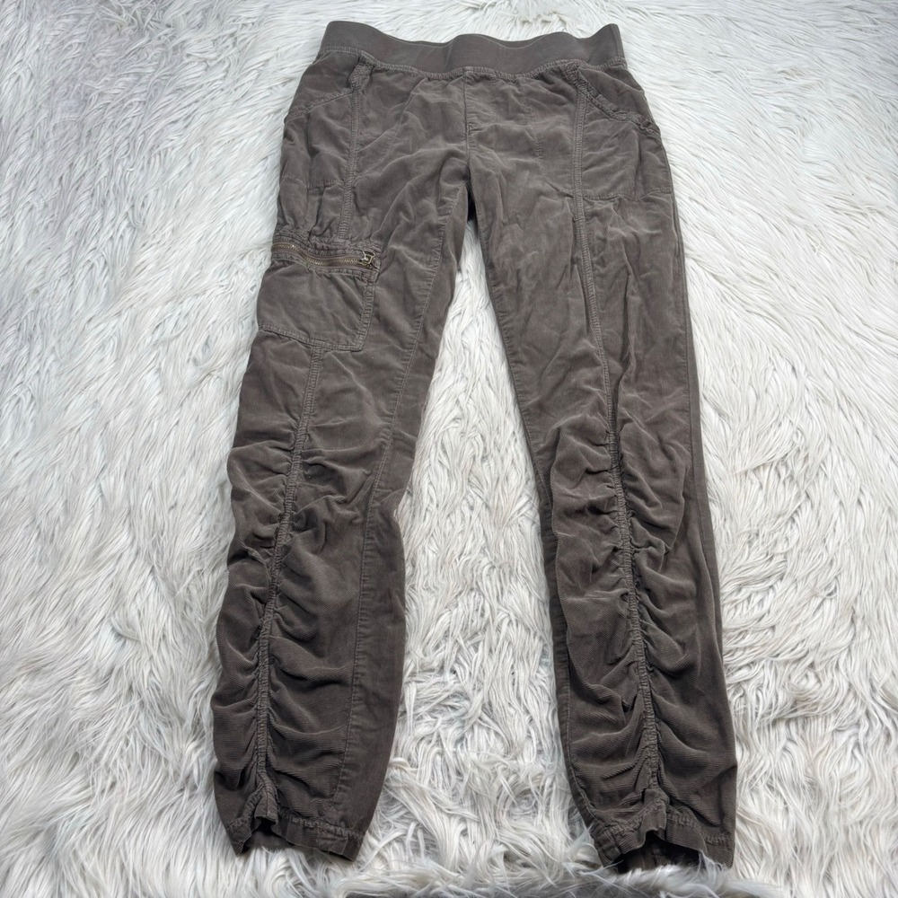 XCVI Wearables Women's S Olive Brown Corduroy Slim Leg Pull On Pant Cargo Artsy